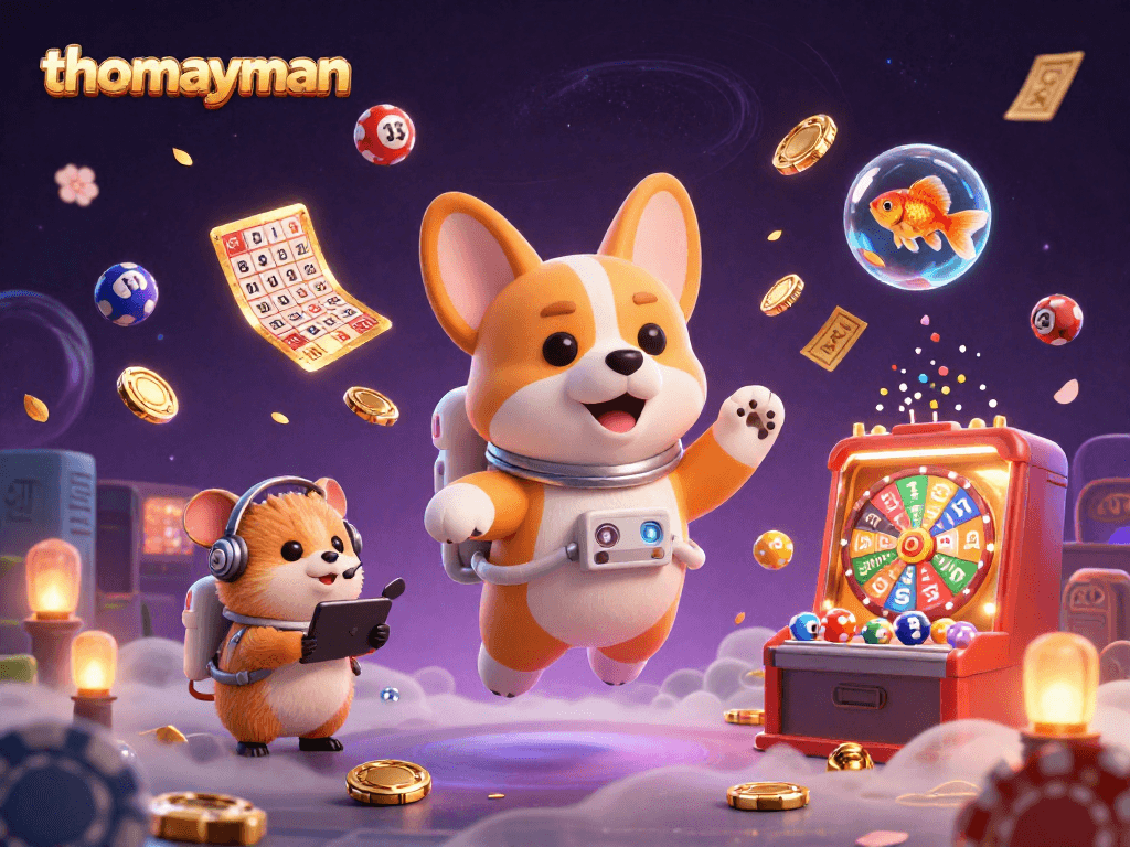 Experience thrilling gameplay with thomayman, featuring a vibrant casino scene full of animated elements.