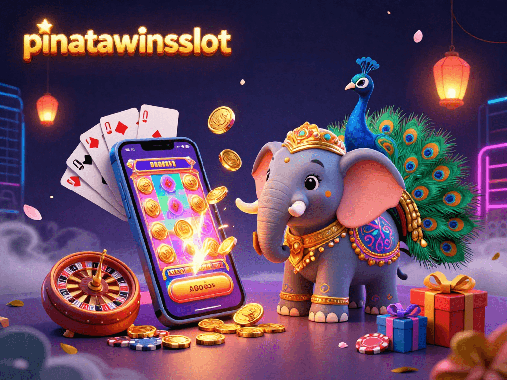 Experience pinatawinsslot with a vibrant casino elephant, colorful reels, and immersive gaming elements.
