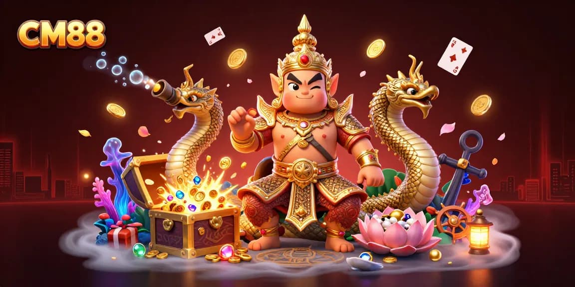 Spin the reels at CM88 with detailed guardian, golden treasures, and dynamic casino elements.