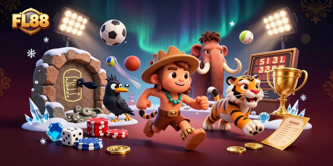 Win big at FL88 with a vibrant, dynamic prehistoric casino scene filled with excitement.