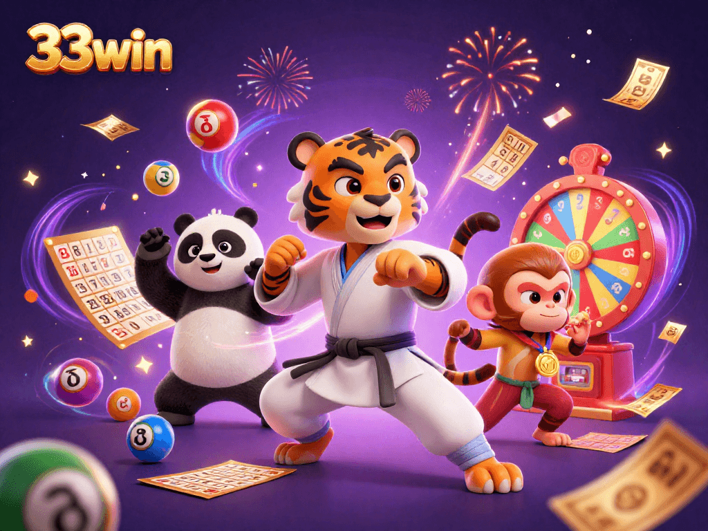 Experience thrilling games and wins at 33win with colorful lottery elements and vibrant celebrations.