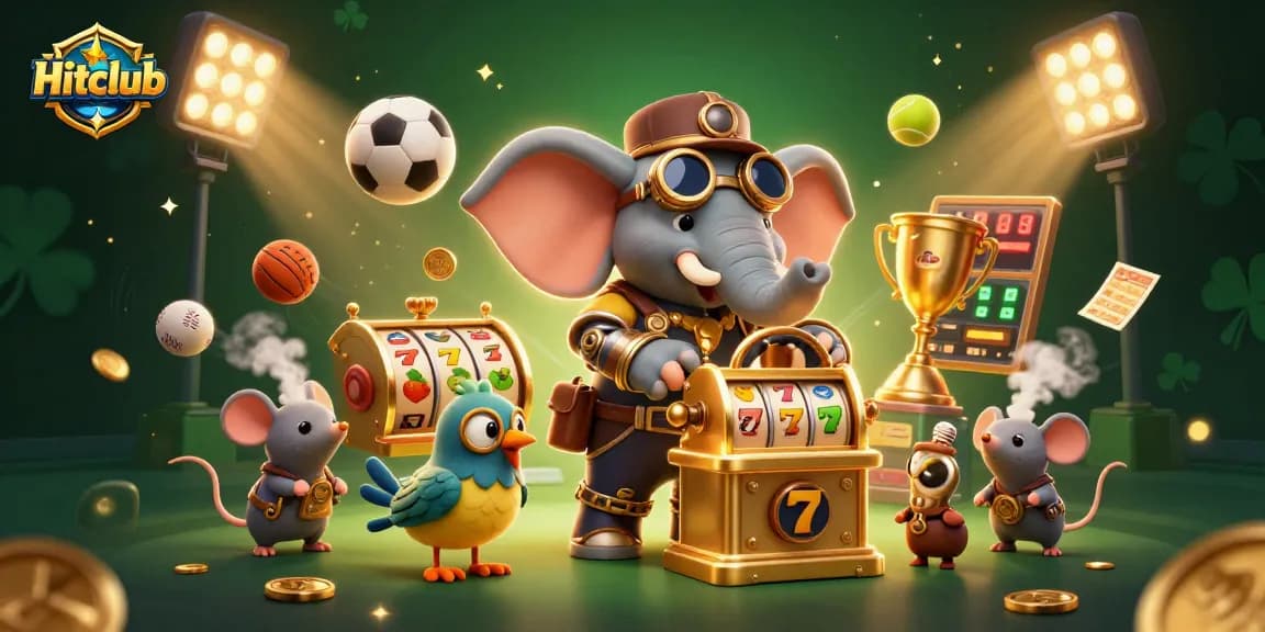 Engage with Hitclub's thrilling jackpot experience featuring a steampunk elephant operating a slot machine.