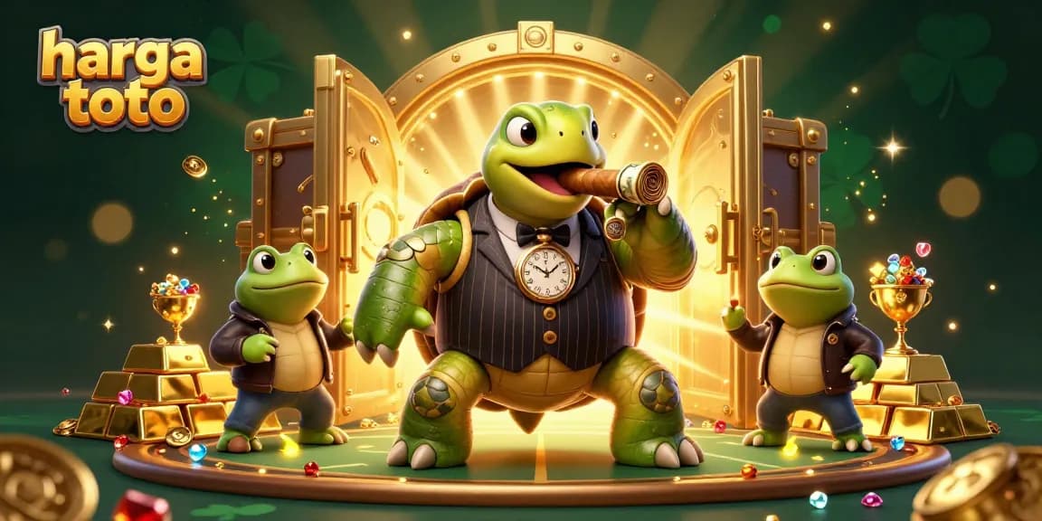 Experience the thrill of harga toto gaming with our vibrant scene, featuring a snapping turtle and bullfrogs amidst golden treasures.