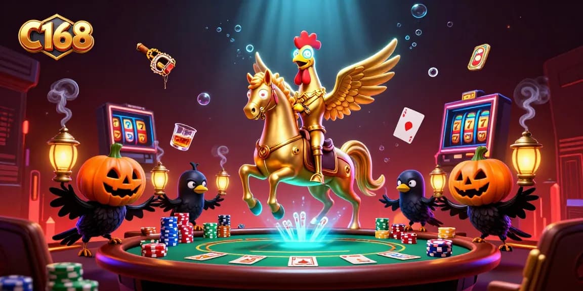 Experience thrilling adventures at C168 casino with a vibrant 3D illustration showcasing action and excitement.