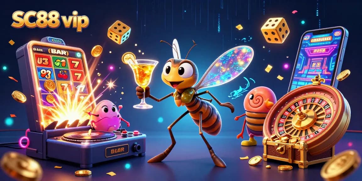 Experience SC88 vip with a vibrant digital casino scene showcasing a dynamic 3D illustration of a unique mascot.