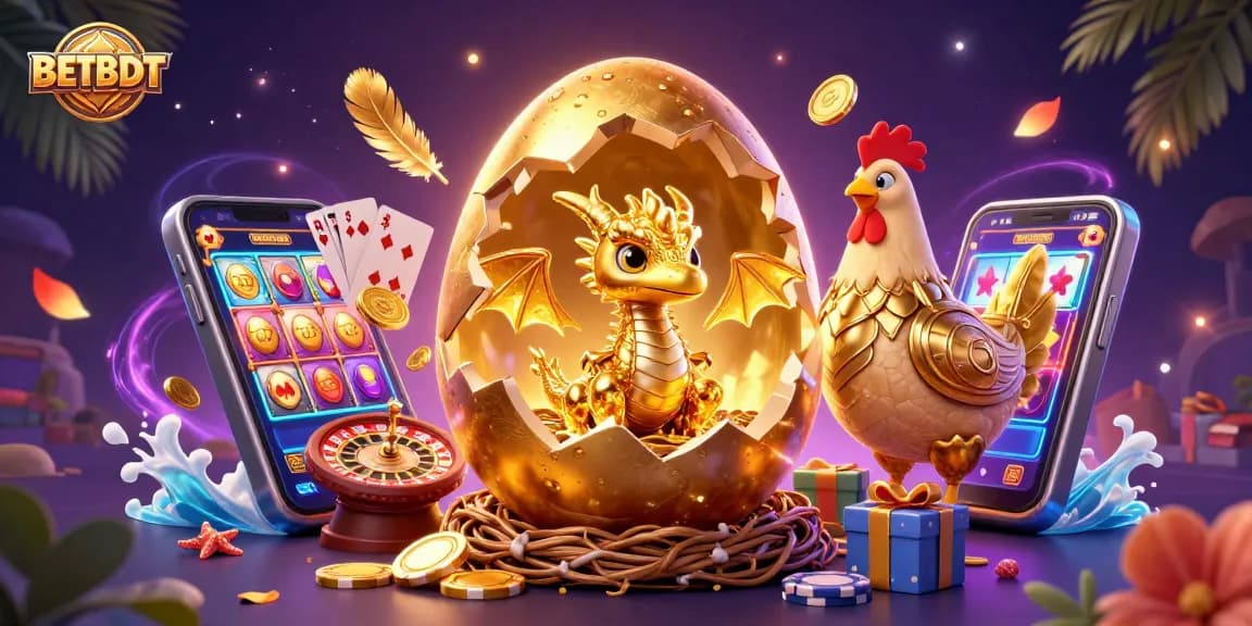 Engage with BETBDT's dynamic slots and casino scene, featuring a golden baby dragon and exclusive gaming elements.