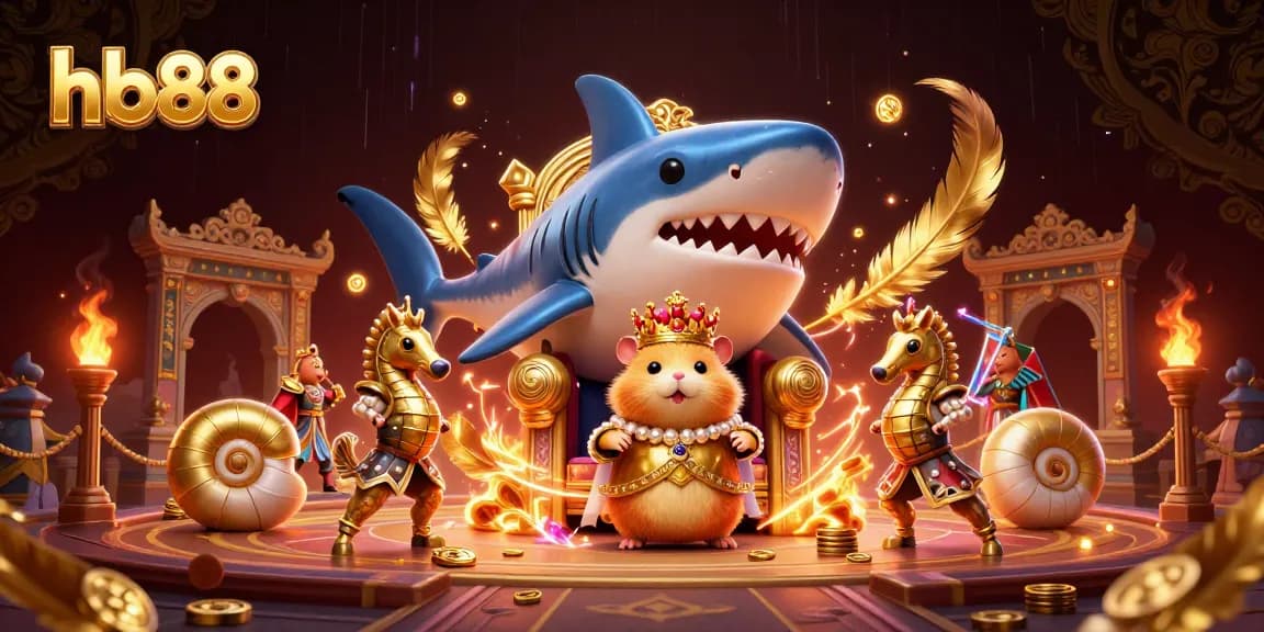 Join the fierce golden hamster king at hb88 in a vibrant casino showdown with seahorse guards.