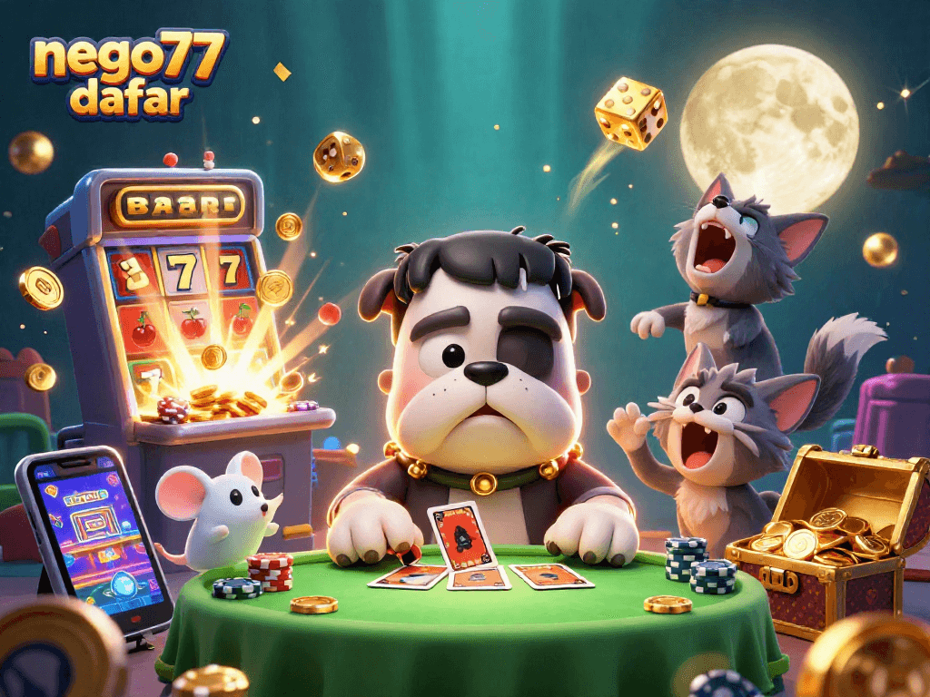 Experience engaging gameplay at nego77 daftar, featuring unique characters and vibrant casino elements in a thrilling setting.