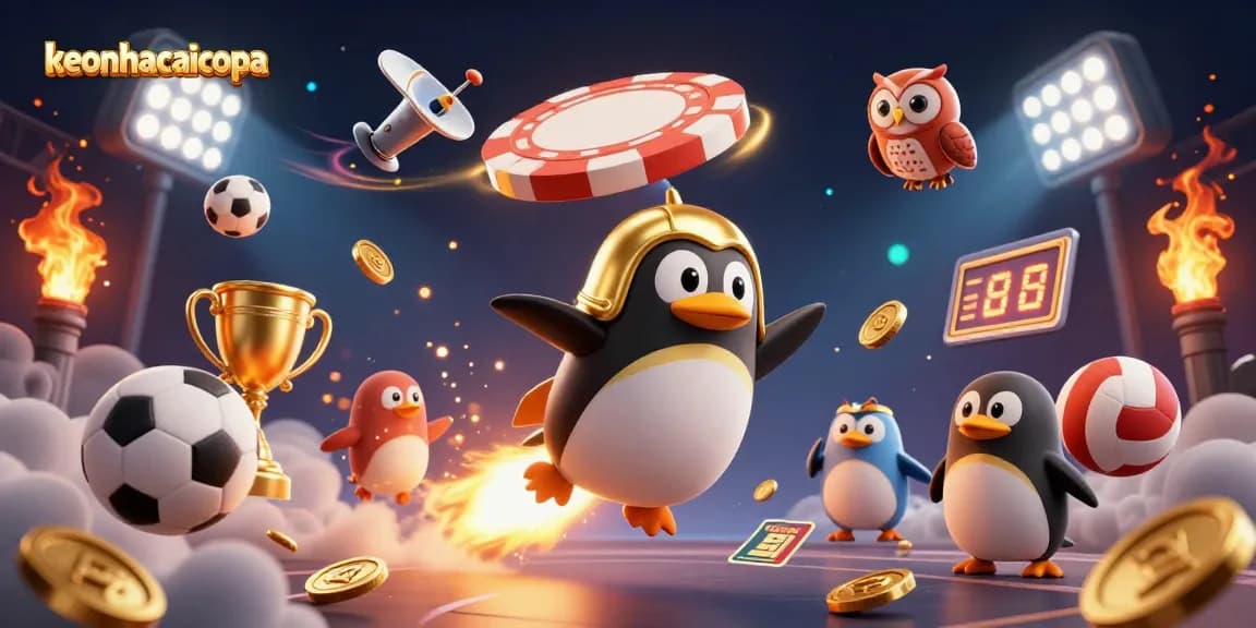 Win big with keonhacaicopa in a dynamic casino-themed 3D illustration featuring sports elements.