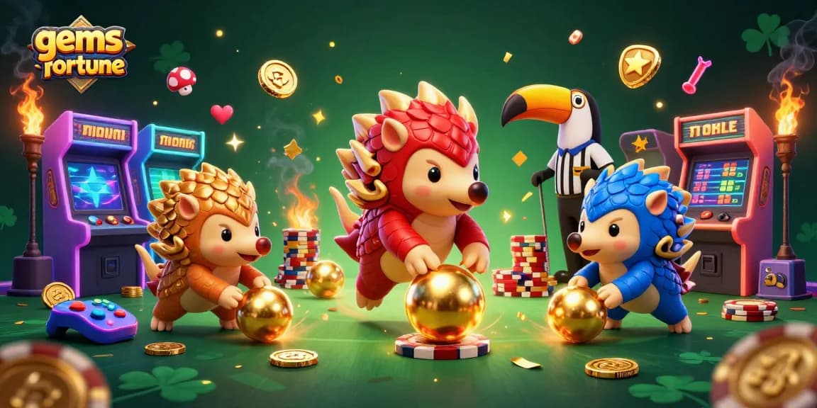 gamble with gems-fortune as rival pangolins bowl poker chips in vibrant casino scene.