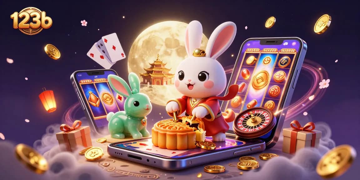 Experience thrilling slot action in a vibrant 123b casino with moon rabbits and golden treasures.