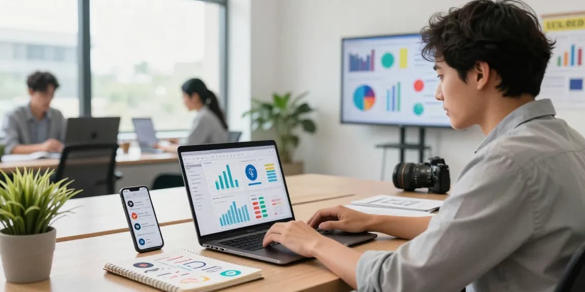 Aktivitas pemasaran digital di kantor modern dengan fokus pada GEGESLOT.