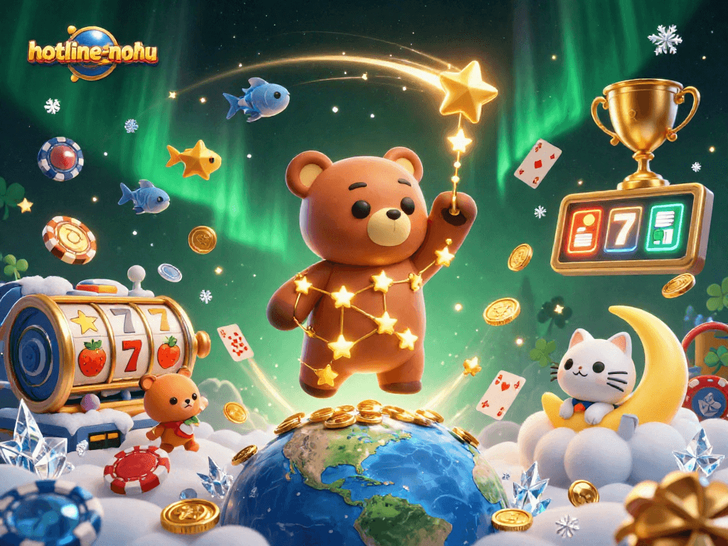 Experience thrilling wins with hotline-nohu's game elements in this dynamic casino illustration.