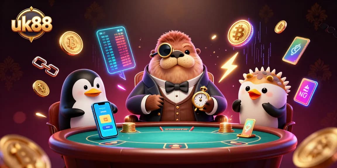 Engage with uk88’s thrilling underwater poker scene featuring a walrus in Victorian attire.