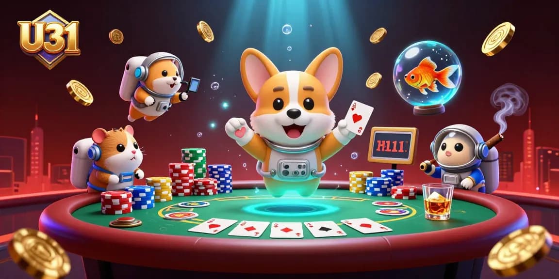 Join the fun in U31's lively casino atmosphere, featuring gaming icons and vibrant characters.