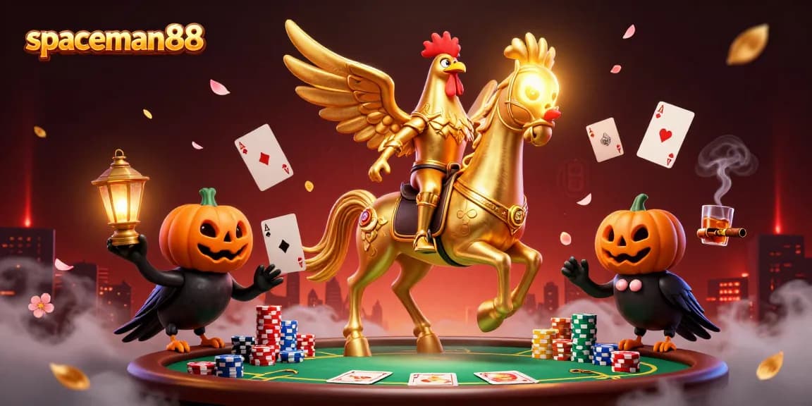 Experience the thrill of spaceman88 amidst a vivid casino scene with unique characters.
