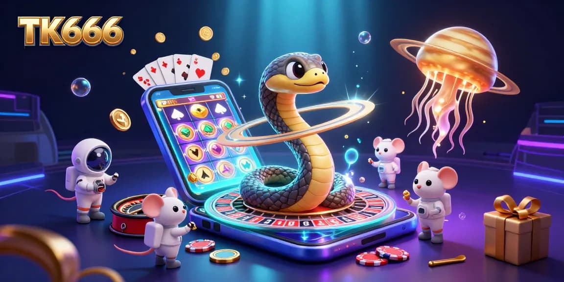 Bet on thrilling games like slots at TK666's vibrant cosmic casino experience.