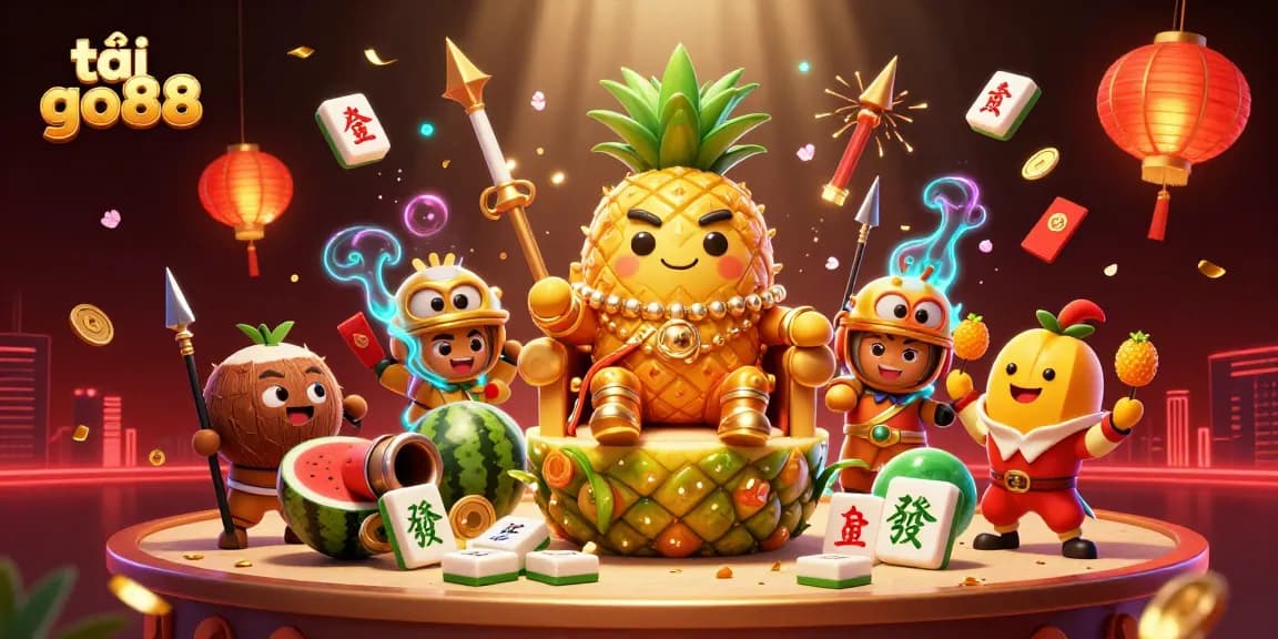 Win big playing games at tải go88, join the fun with the pineapple king in a vibrant casino setting.