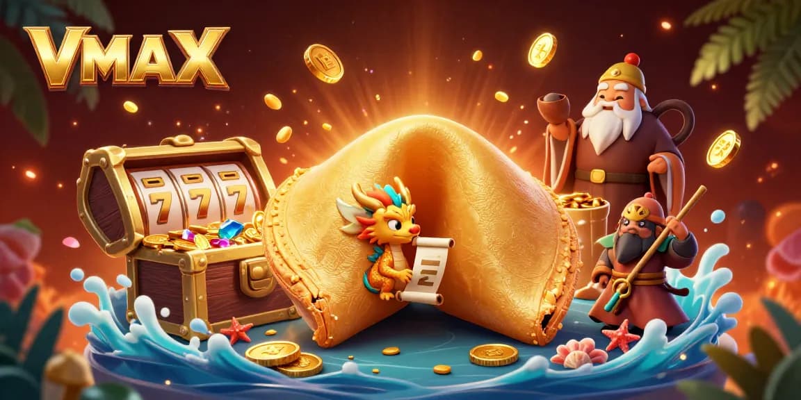Bet big with VMAX and score fortune as the dragon reads winning strategies from a golden cookie.