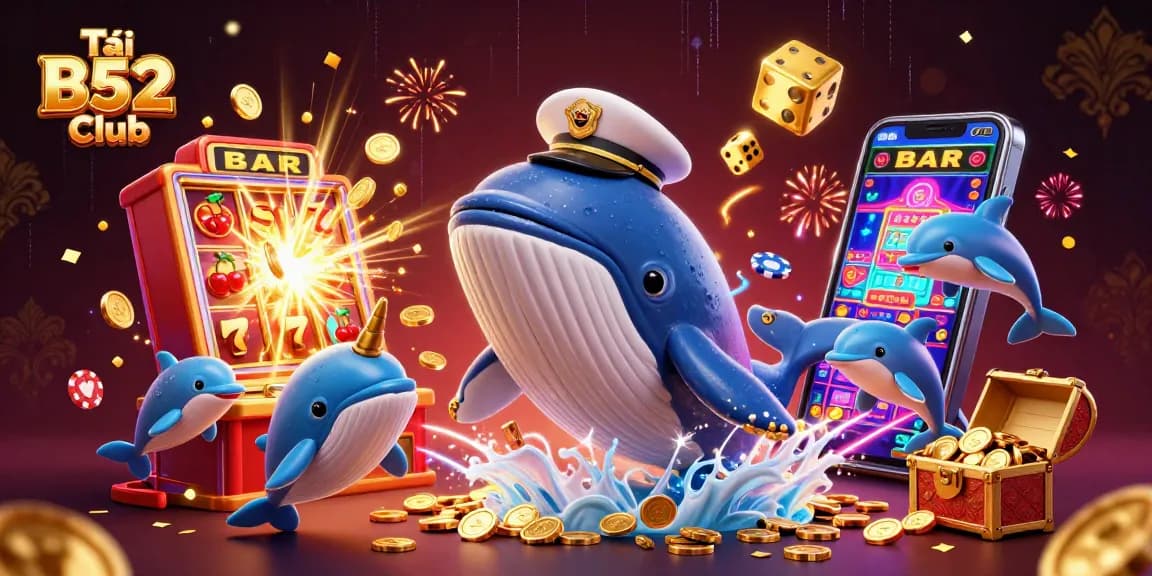 Tải B52 Club offers exciting gameplay with whales and dolphins amidst vibrant casino elements