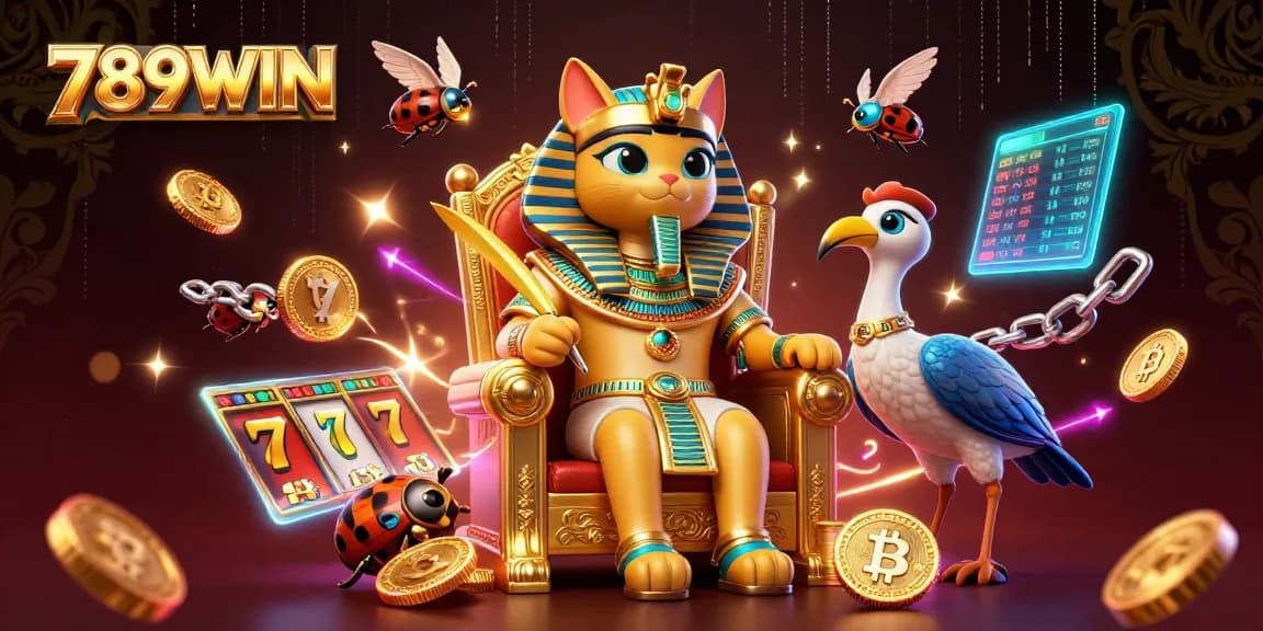 Experience thrilling gameplay with 789WIN as the Egyptian pharaoh cat reigns over majestic jackpots.