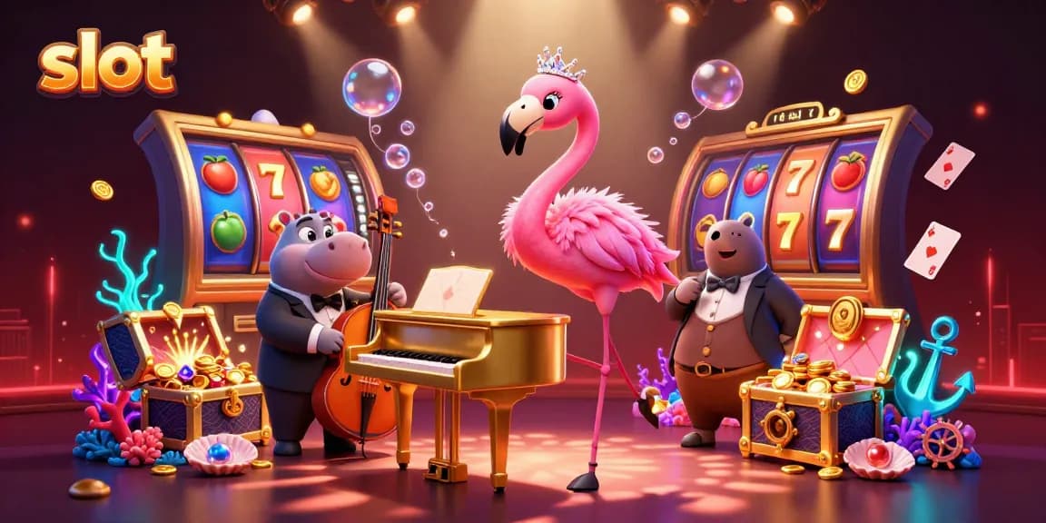 Experience thrilling slots in a vibrant casino scene with dynamic characters and captivating game elements.