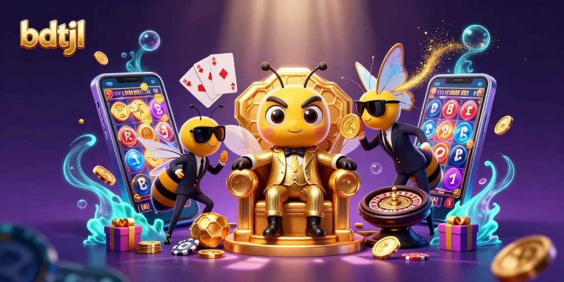bdtjl showcases engaging slot games amid a vibrant, animated casino scene. Players enjoy dynamic visuals.