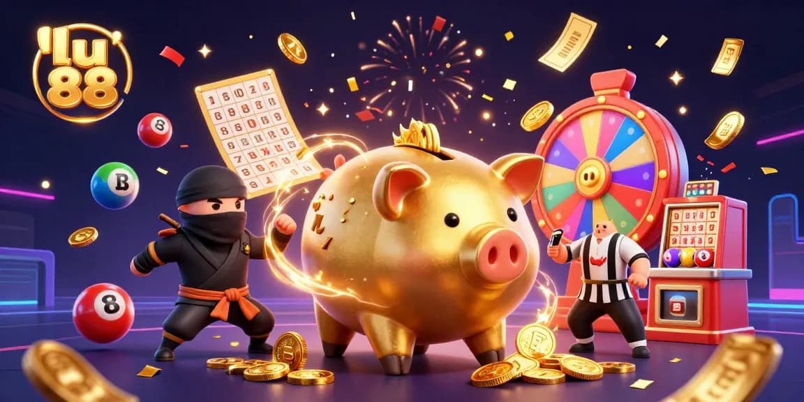 Engage with the exciting world of lu 88 slots as golden coins rain down in a vibrant casino scene.