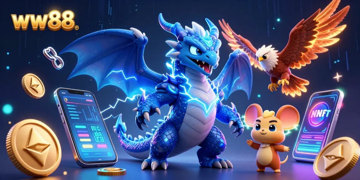 Experience exciting gameplay at ww88 with a vibrant 3D casino scene featuring dynamic characters and crypto elements.