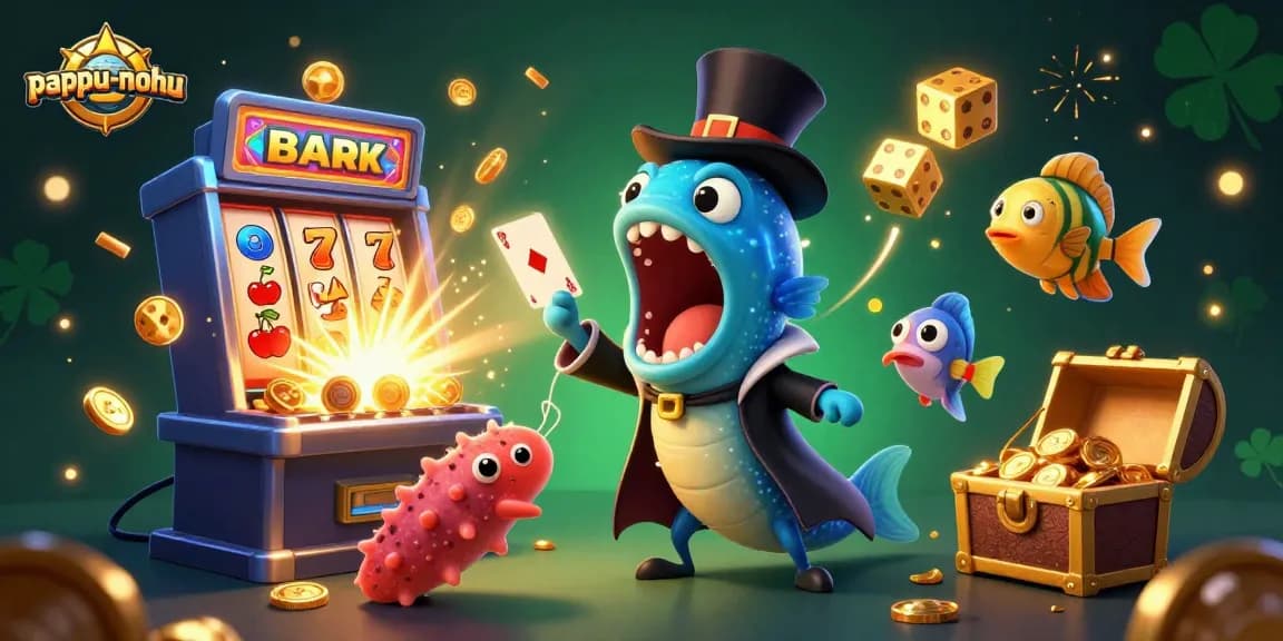 Win big with pappu-nohu in this vibrant 3D casino illustration featuring magical underwater characters.