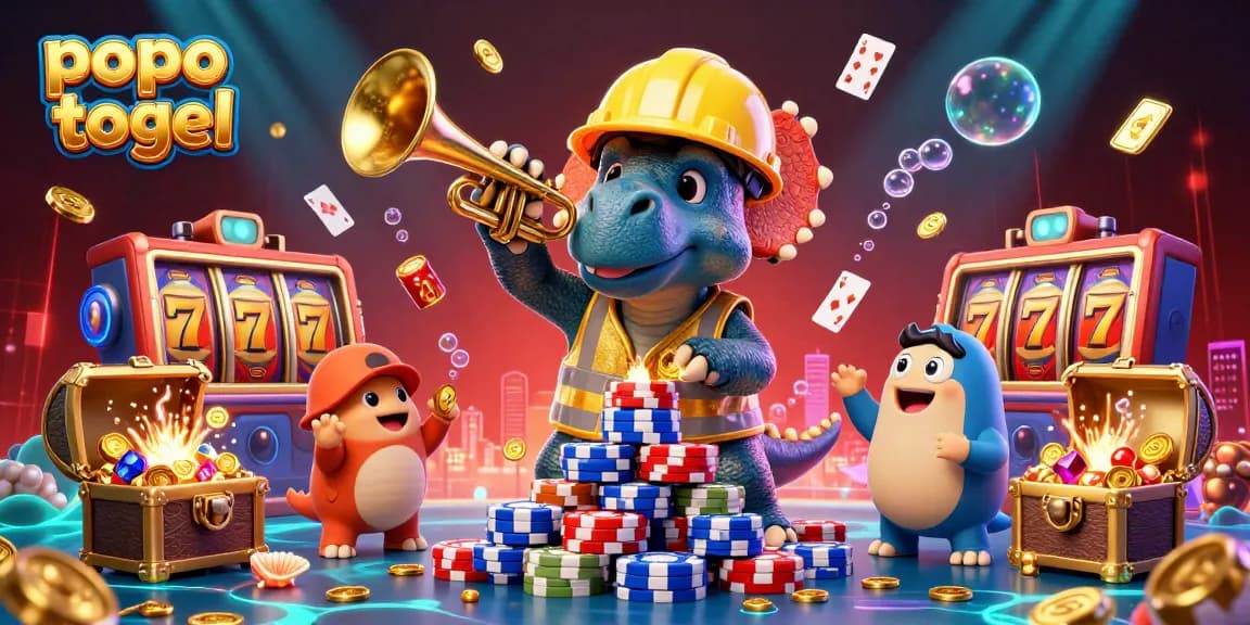 Engage in thrilling gaming with popo togel as vibrant characters celebrate amidst dynamic casino scenes.
