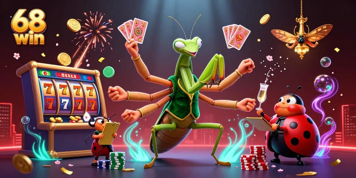 Experience thrilling moments at 68 win with our dynamic casino scene featuring lively gambling interactions and festive elements.