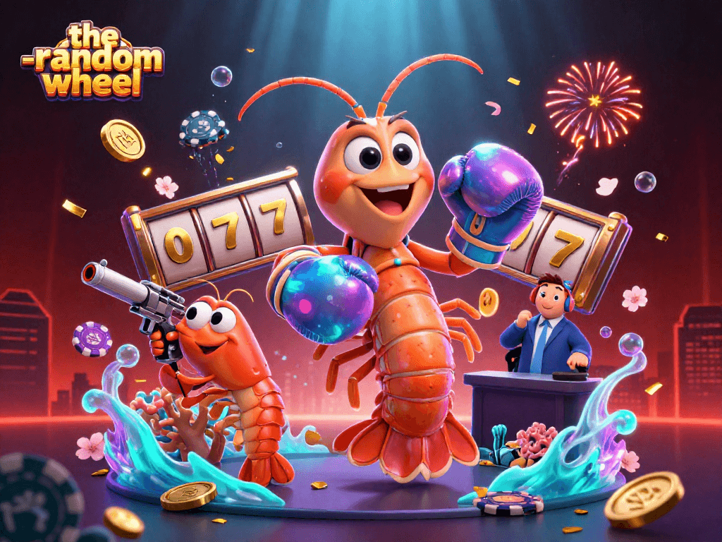Experience the thrill of the-random-wheel with vibrant jackpot-themed 3D illustration featuring lively characters.