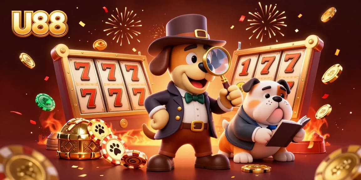 Uncover thrilling opportunities at U88 with a detective and treasures in a vibrant casino scene.