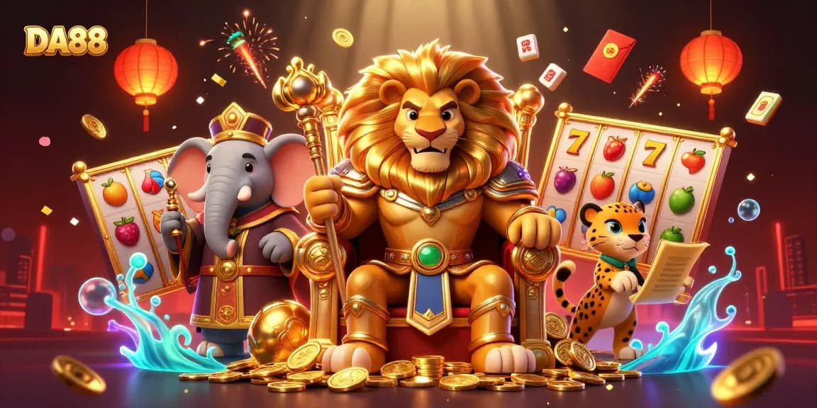 Experience thrilling gameplay with DA88's vibrant casino world, featuring engaging slot machines and iconic symbols.