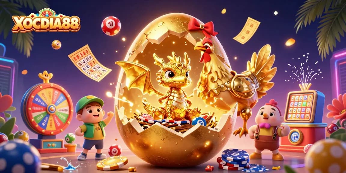 XOCDIA88 offers thrilling gambling experiences with a golden dragon amidst vibrant casino elements.