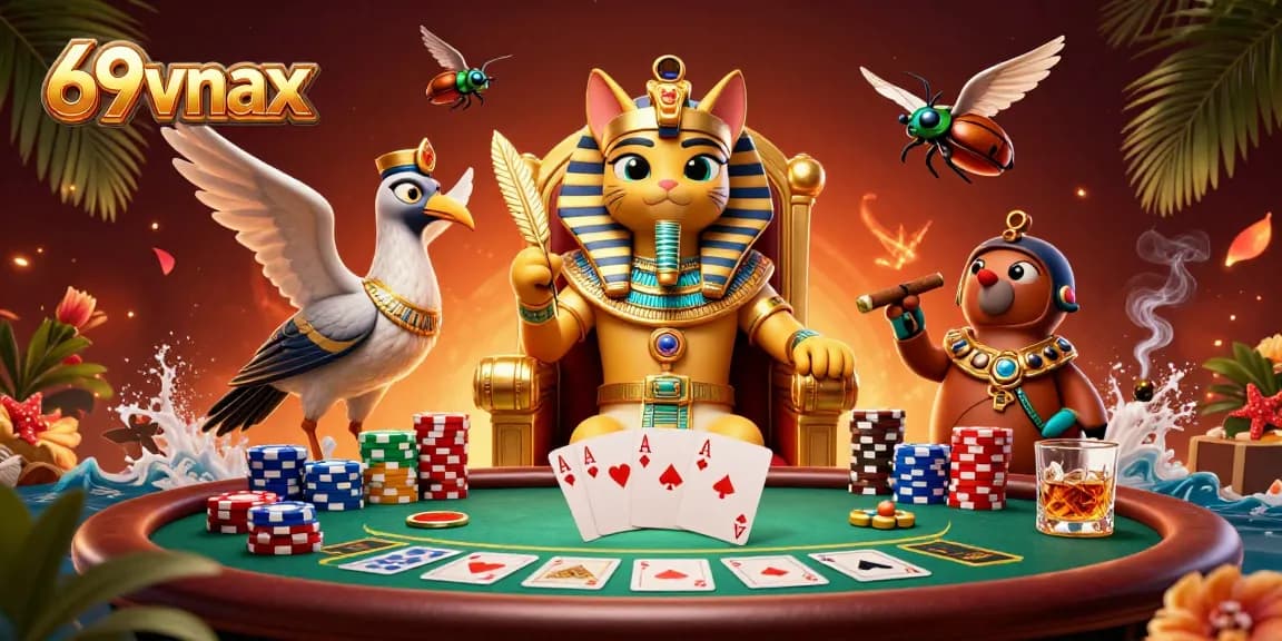 Experience thrilling gameplay at 69vnax with an exciting poker table and lively characters.