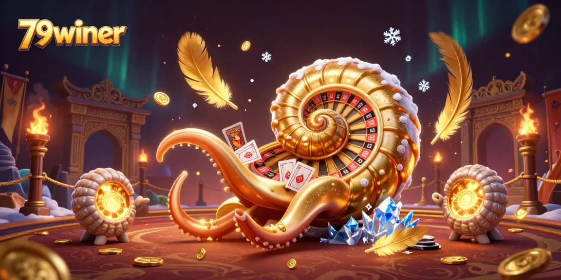 Engage in casino fun with 79winer's illustrated giant nautilus and glowing ammonite companions.