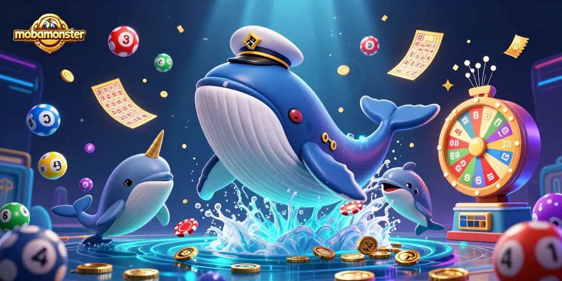 Spin to win with the mobamonster whale and friends in a vibrant casino world!