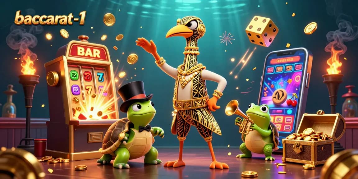 Engage in thrilling baccarat-1 gameplay with vibrant casino elements and characters.