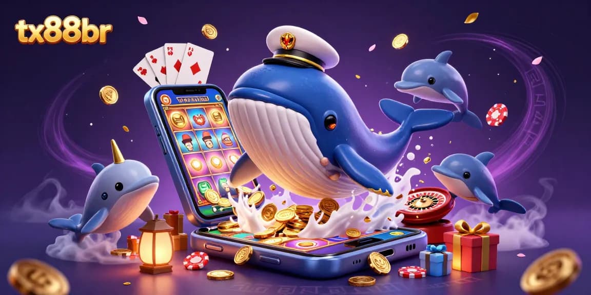 Experience the excitement of tx88br casino with a whimsical 3D whale and playful dolphins.