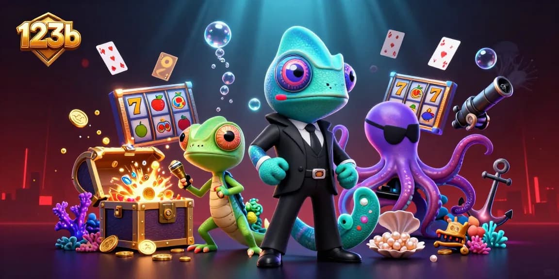 Experience an exciting casino adventure with 123b's vibrant characters and dynamic slot elements.