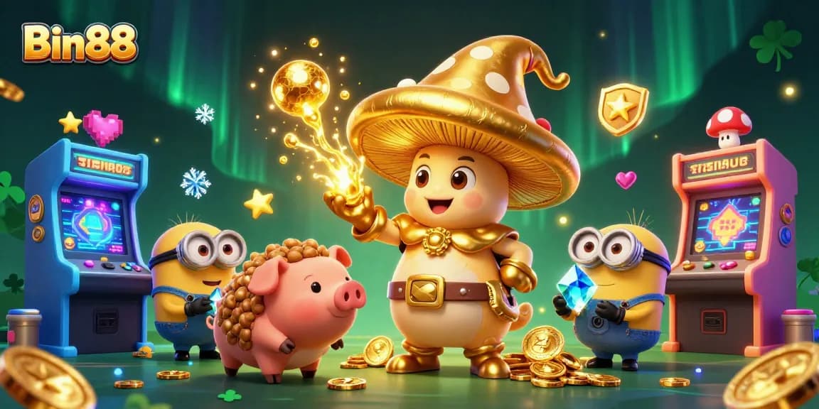 Play and win with Bin88 in this immersive casino-themed 3D illustration filled with magic and treasures.