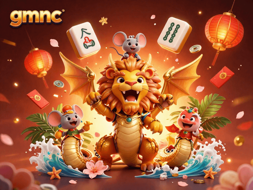 Experience gmnc's vibrant casino adventure with dynamic 3D chimera and festive symbols.