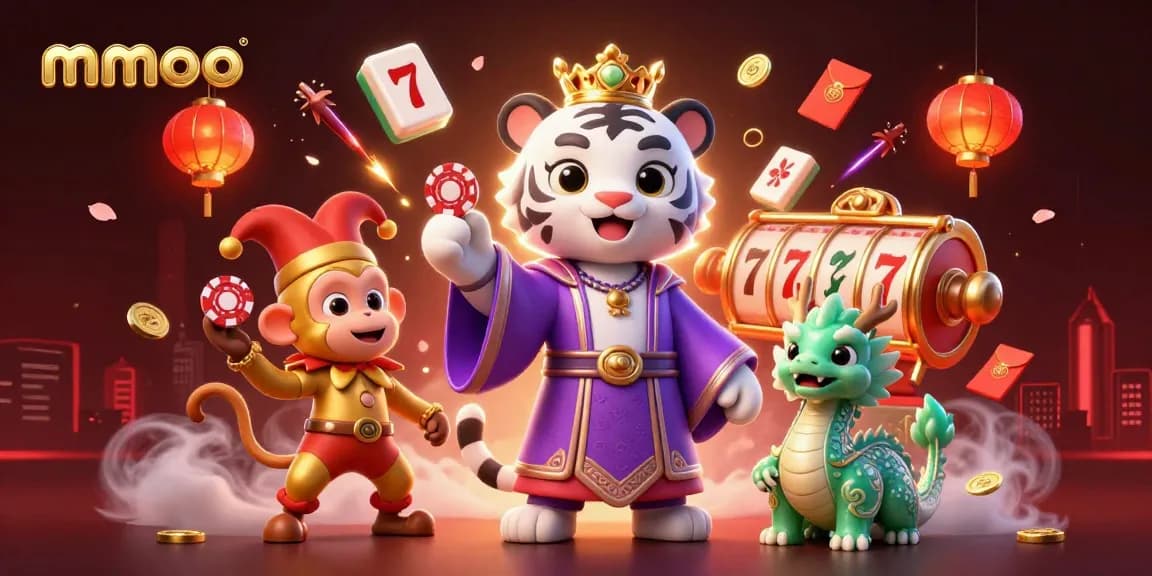 Engage with mmoo's thrilling slot reels and dynamic action featuring a tiger, monkey, and jade dragon.
