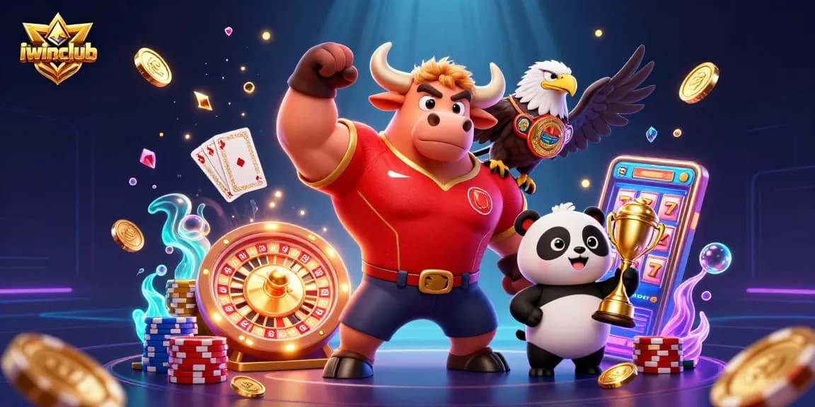 Engage with iwinclub's vibrant 3D gaming scene filled with exciting casino elements and characters.