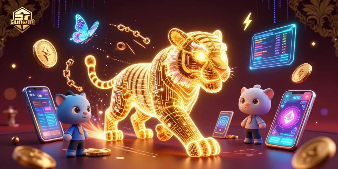 Experience exciting gameplay at sunwin alongside a dazzling 3D golden tiger in a vibrant digital casino.