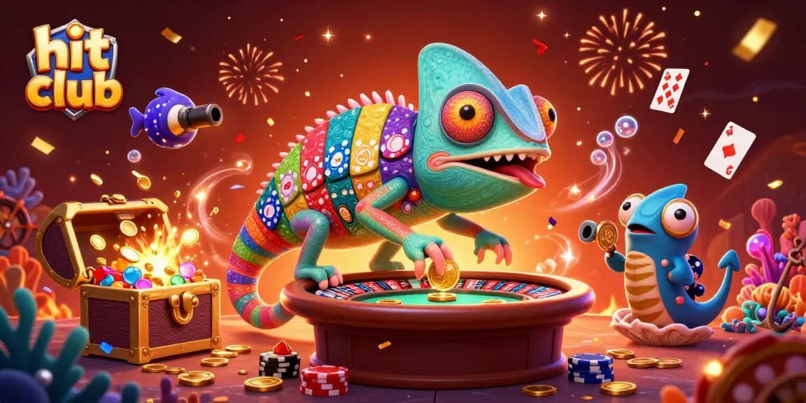 Experience thrilling gaming excitement at hit club with vibrant chameleon casino elements and dynamic treasures.