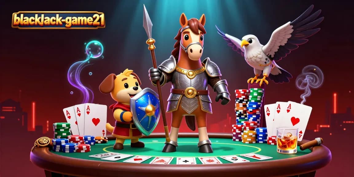 Experience high-stakes blackjack-game21 with a knight, squire and falcon in a thrilling 3D casino scene.