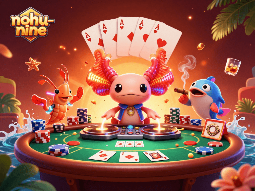 Play with nohu-nine in a vibrant casino scene featuring a DJ and animated sea creatures.